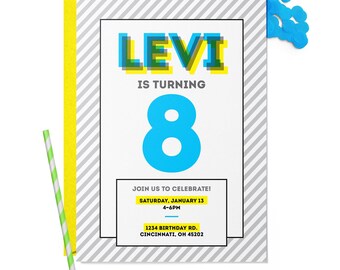 Modern Striped Birthday Party Invitation