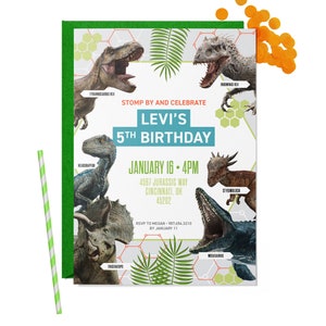 Personalized Dinosaur Birthday Party Invitation -  Custom Jurassic Invite for Kid Celebration