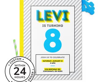 Modern Striped Birthday Party Invitation