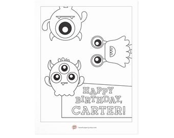 Personalized Monster Birthday Coloring Sheet