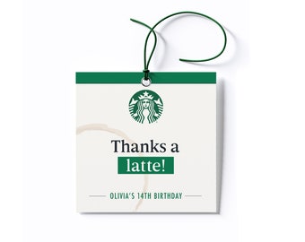 Personalized Starbucks Inspired Birthday Party Favor Tags/Stickers