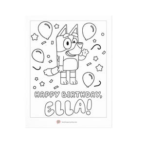 Personalized Gift Blue Heeler Dog Birthday Coloring Sheet - Custom Activity for Kids Party