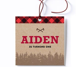 Personalized Lumberjack Birthday Party Favor Tag/Stickers