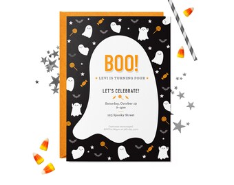 Ghost Birthday Party Invitation - Black