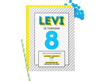 Modern Striped Birthday Party Invitation