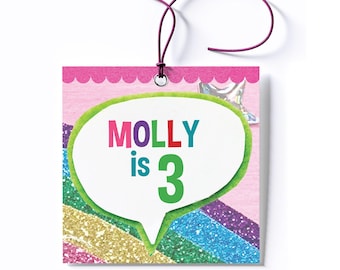Personalized Trolls Inspired Rainbow Party Favor Tags/Stickers