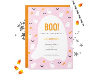 Ghost Birthday Party Invitation - Pink