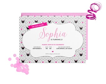 Pink Bow Mouse Birthday Party Invitation
