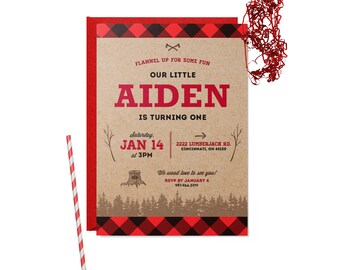 Rustic Lumberjack First Birthday Party Invitation