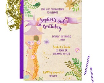 Tangled Inspired Rapunzel Birthday Party Invitation