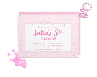 Coquette Pink Bow Birthday Party Invitation