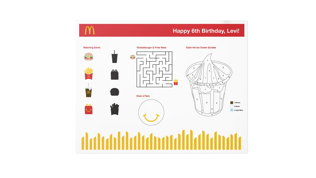 Personalized Mcdonald's Inspired Birthday Party Activity Sheet - Custom ...