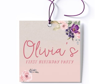 Personalized Floral Birthday Party Favor Tag/Stickers