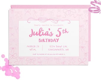 Coquette Pink Bow Birthday Party Invitation