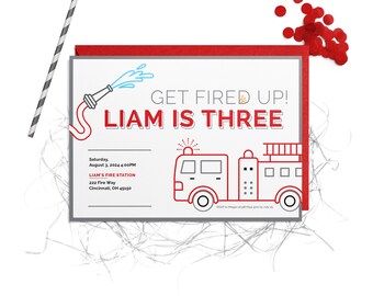 Modern Firetruck Birthday Party Invitation