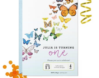 Rainbow Butterfly Birthday Party Invitation