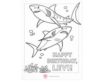 Personalized Shark Coloring Page: Custom Kids Birthday Activity (PDF File)