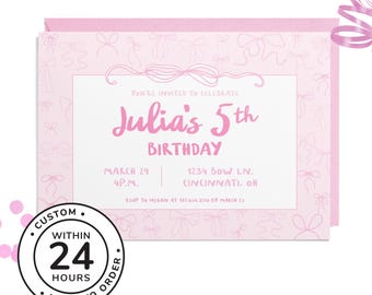 Coquette Pink Bow Birthday Party Invitation