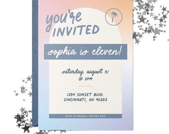 Sunset Palm Tree Birthday Party Invitation