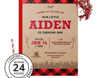 Rustic Lumberjack First Birthday Party Invitation