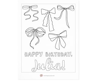 Personalized Coquette Bow Birthday Coloring Sheet