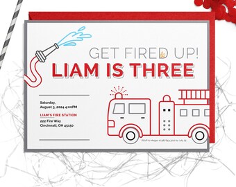 Modern Firetruck Birthday Party Invitation
