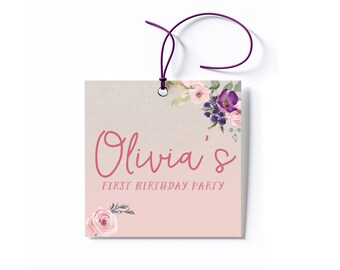 Personalized Floral Birthday Party Favor Tag/Stickers