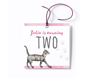 Personalized Cat Birthday Party Favor Tags/Stickers