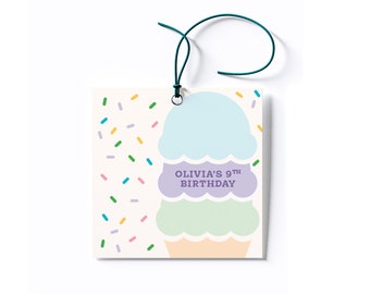 Personalized Ice Cream Birthday Party Favor Tags/Stickers