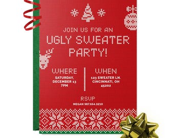 Ugly Sweater Knit Christmas Party Invitation