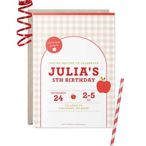 Herfst Apple-verjaardagsuitnodiging | Uitnodiging kinderfeestje herfst | Verjaardagsviering boomgaard