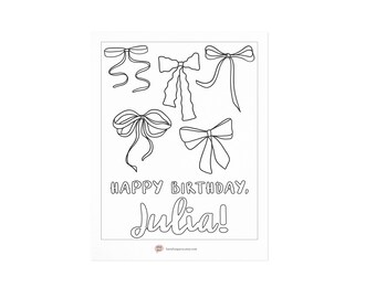 Personalized Coquette Bow Birthday Coloring Sheet