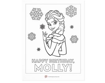Personalized Ice Princess Coloring Page: Custom Snowflake Birthday Activity (PDF File 8.5x11in)