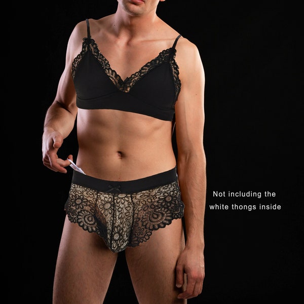 Men's Bra Underwear Lace Bra for Men male lingerie Flat Chest AA Cup Bra Luxury Male Bras Crossdressers lingerie set for Men extra large
