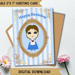 Beauty and The Beast Belle Birthday Greeting Card - Printable Digital Download Instant gift PDF JPEG Disney Princess