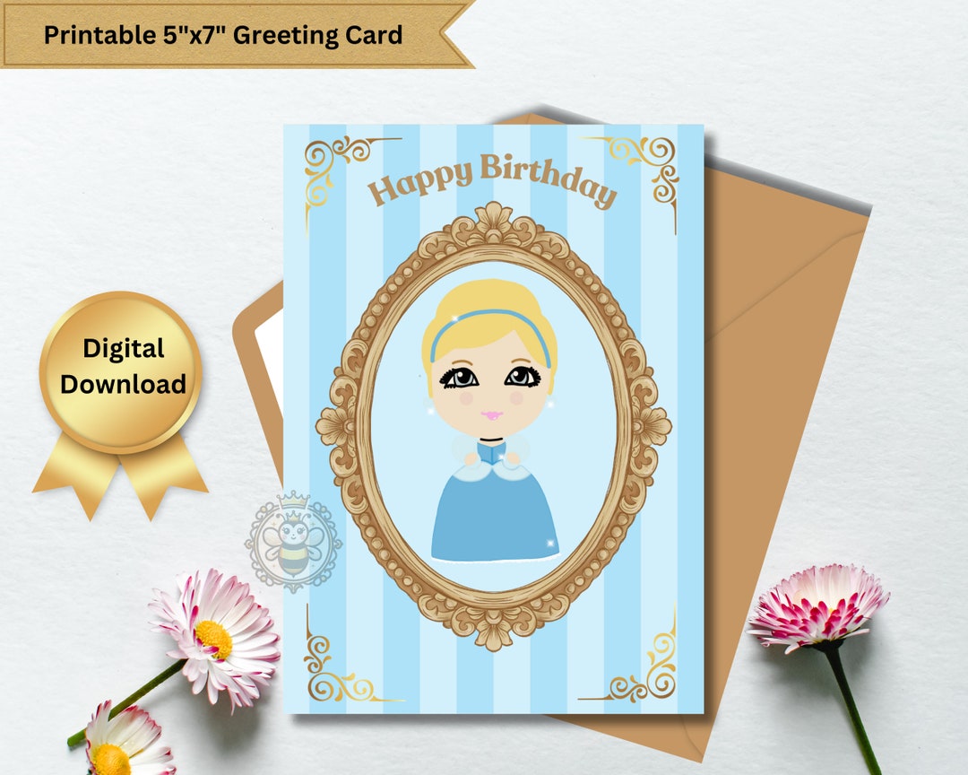 Cinderella Birthday Greeting Card Disney Princess Digital Instant