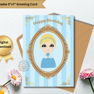 Cinderella Birthday Greeting card Disney Princess Digital Instant Download PDF JPEG Gift