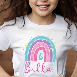 Tshirt Geburtstag Regenbogen, personalisiertes Geburtstagsshirt, Tshirt Mädchen, personalisiert Geschenk Kind, T-shirt mit Name, Tshirt Zahl