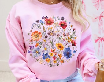 Wildblumen Sweatshirt, Vintage Gepresste Blumen Sweatshirt, Cottagecore, Übergroßes Wildblumen Sweatshirt, Geschenk Blumenliebhaber