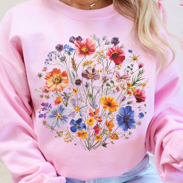 Wildflower Sweatshirt, Vintage Pressed Flower Sweatshirt, Cottagecore, Oversized Wildflower Sweatshirt, Gift Flower Lover