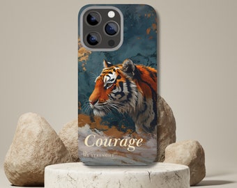 Coque fine pour iPhone, Tigre, dicton de motivation, design fin et moderne, protection solide, permet le chargement sans fil, iPhone 15 à X