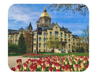 Notre Dame Golden Dome in Spring Mouse Pad, Office Accessory, Gifts for Students, College Décor, Custom Mouse Mat, Floral Design