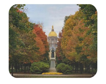 Autumn Notre Dame Golden Dome View Mouse Pad, Fall Decor, Office Supplies, Gift for Students, Nature Lover's Desk Accessory