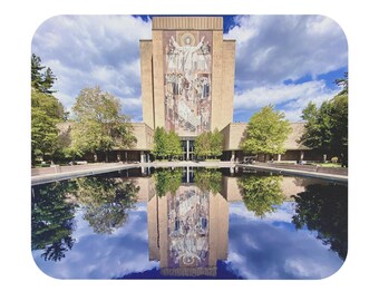 Notre Dame | Hesburgh Library Reflection Pool Mouse Pad | Computer Accessory, Desk Decor, Gift for Students, Nature Lover, Home Office
