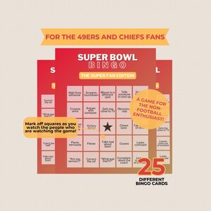 Cartes de bingo Chiefs vs 49ers pour le SUPER BOWL 2024 pour les non-passionnés de football