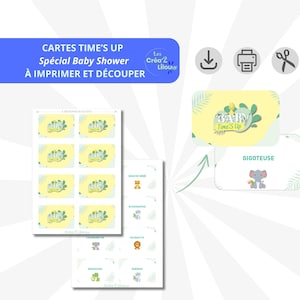 Cartes de jeu baby shower "Times Up" - Thème jungle BBS - Jeu à imprimer