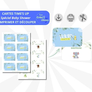 Cartes Time'S Up spécial Baby Shower à imprimer - Thème jungle bleu