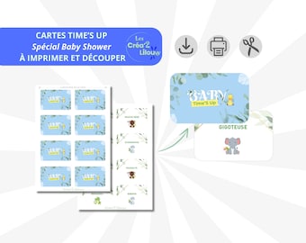 Tarjetas especiales Baby Shower Time'S Up para imprimir - Tema selva azul