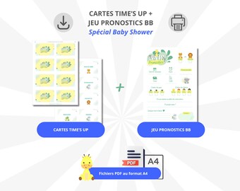 Tarjetas Time's Up y juego de predicción para imprimir - Temática de la jungla - Juegos para baby shower imprimibles
