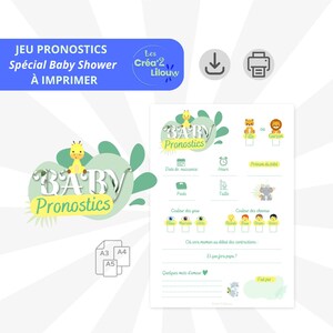 Jungle-themed baby shower prediction game to print PDF (in French)